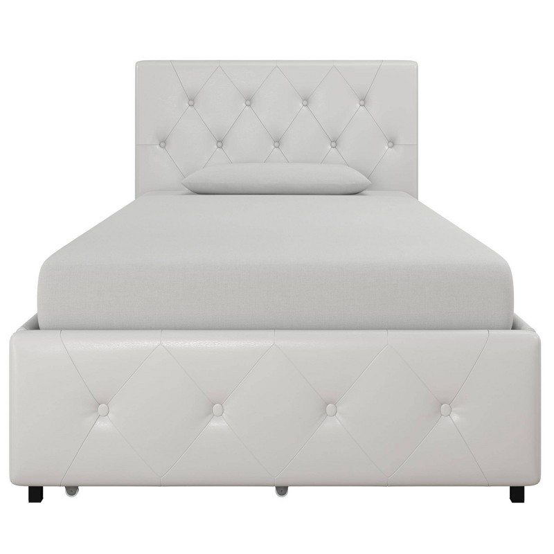 Twin Dalia Faux Leather Upholstered Bed, White Leather Upholstered Bed Frame