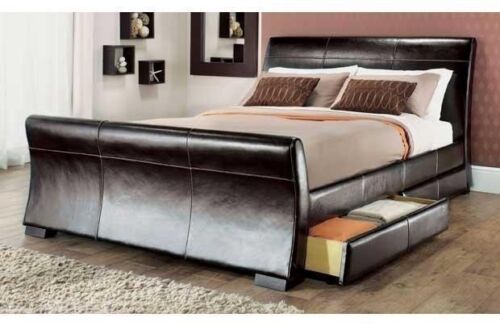 4 Drawers Leather Storage Sleigh, Super King Size Leather Sleigh Bed