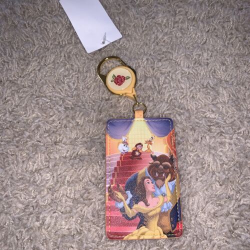 Loungefly Disney Beauty & The Beast Friends Retractable Card Holder Lanyard NWTs 