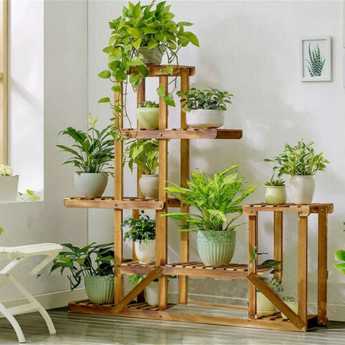 Multi Tier Wood Flower Rack Plant Stand Wood Shelves Indoor Bonsai Display 