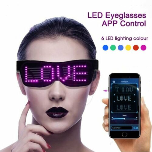 LED Glasses Light Up Glow Flashing Sunglasses Nightclub Party USB App Control 