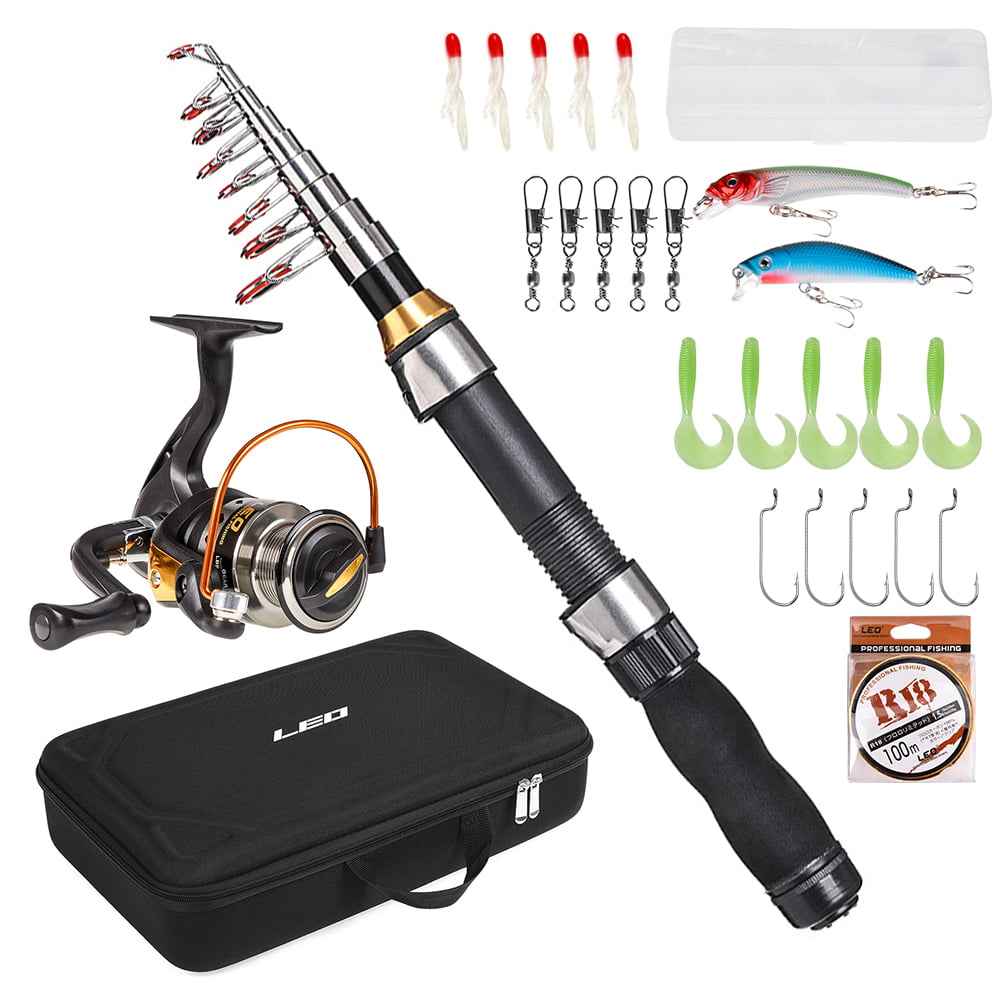Spinning Rod and Reel Combos Telescopic Fishing Pole with Line Lures Hooks Bag 