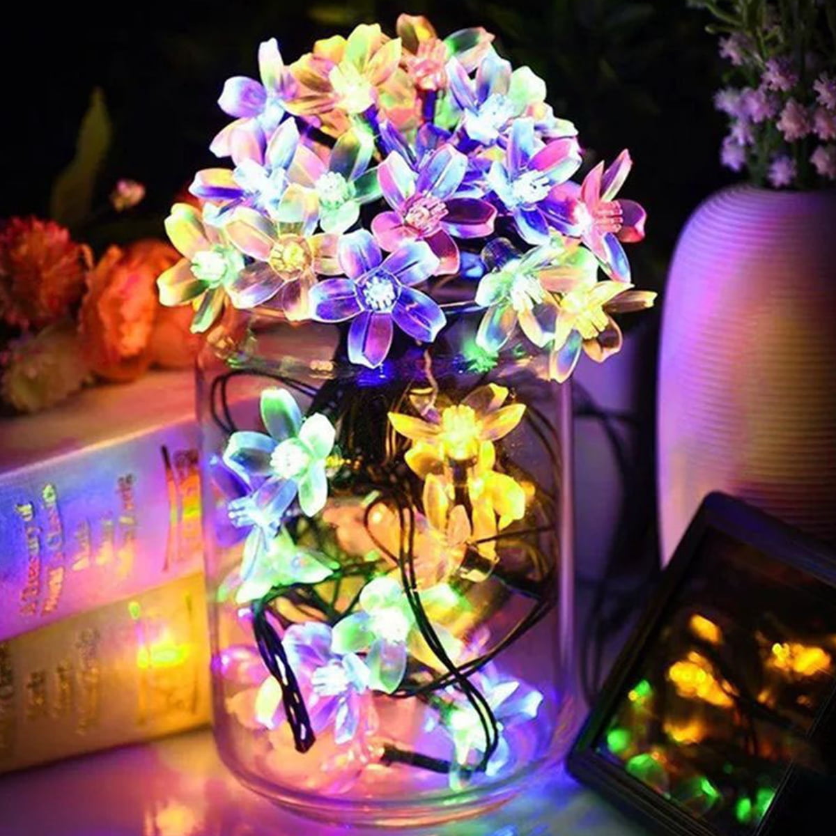 Flower Fairy Lights String 50 LED Solar Power Flower Garden Wedding Decoration 