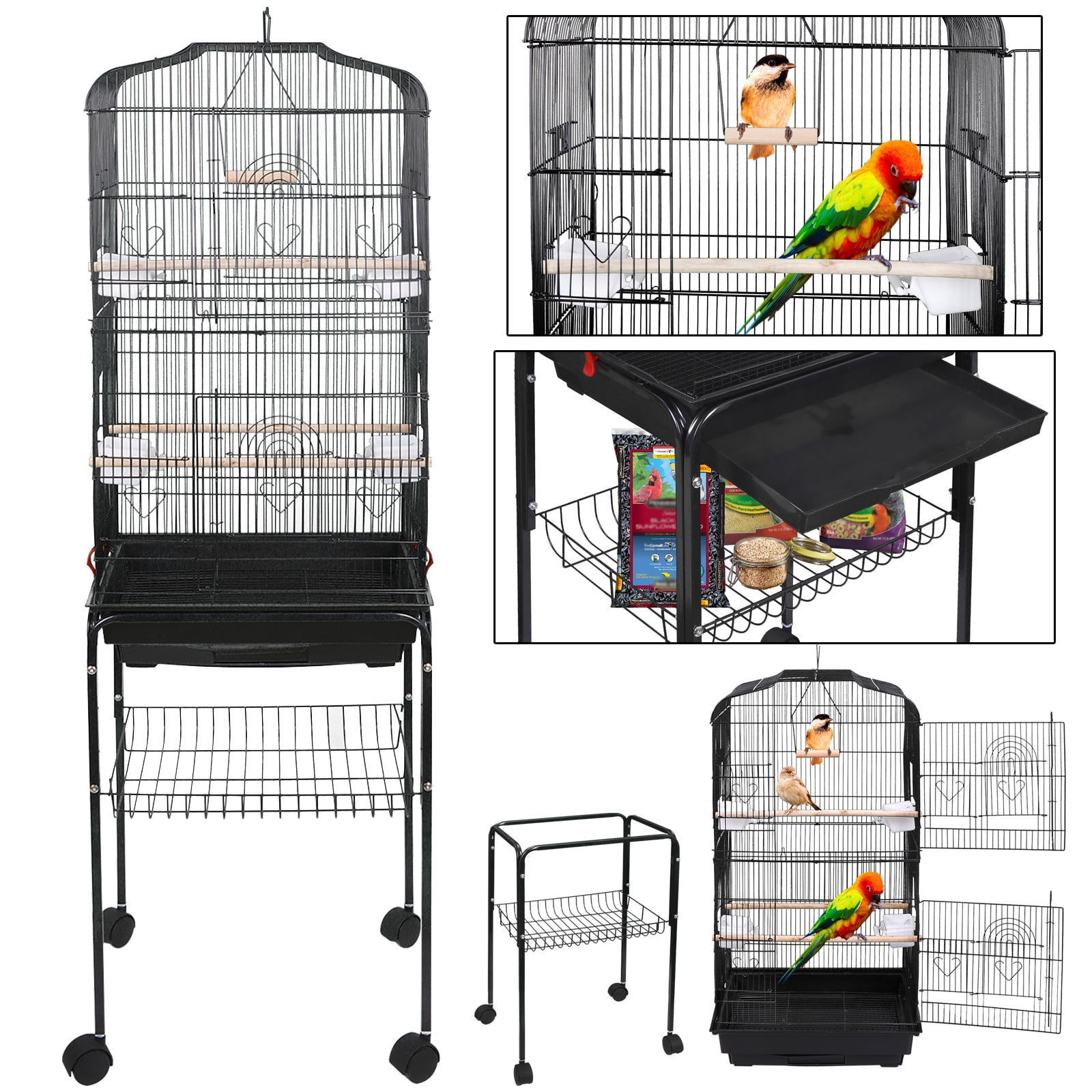 59'' Rolling Bird Cage Parakeet Finch Budgie Conure Lovebird House with Stand 