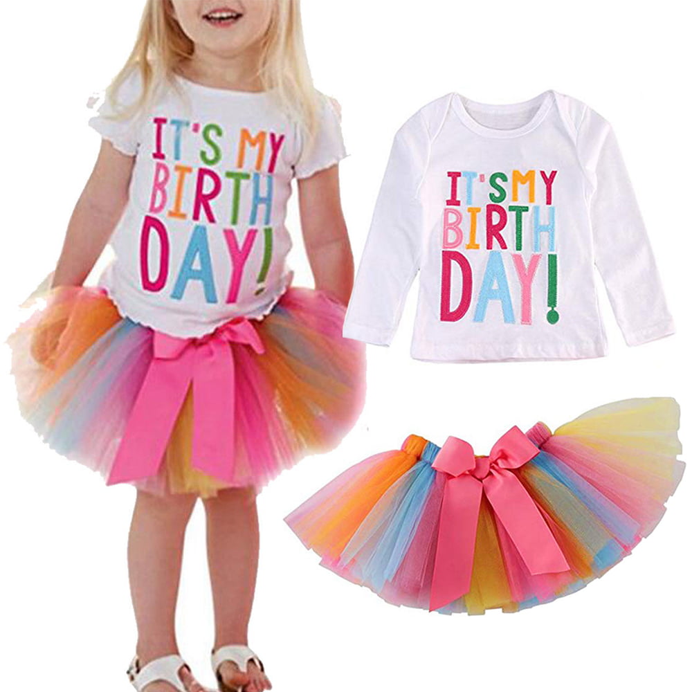 Baby Girl Kid Toddler ITS MY Birthday T-shirt+tutu Skirt Dress Outfit Clothing