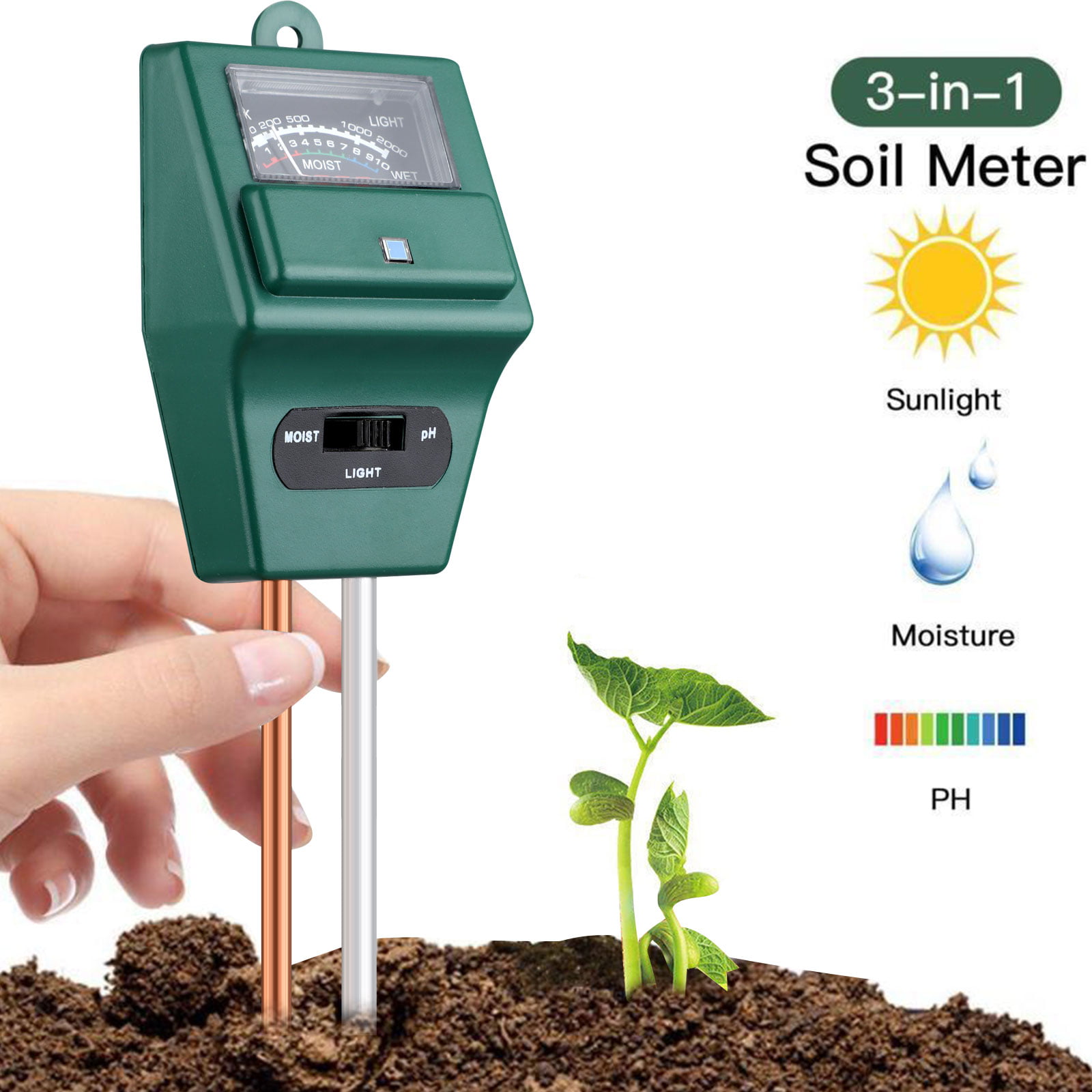 Soil pH Meter Soil Test Kit For Moisture,Light pH For Garden,Farm,Lawn,Herbs 