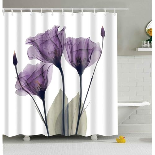 Decor Purple Gentian Trio X, Grey And Purple Flower Shower Curtain