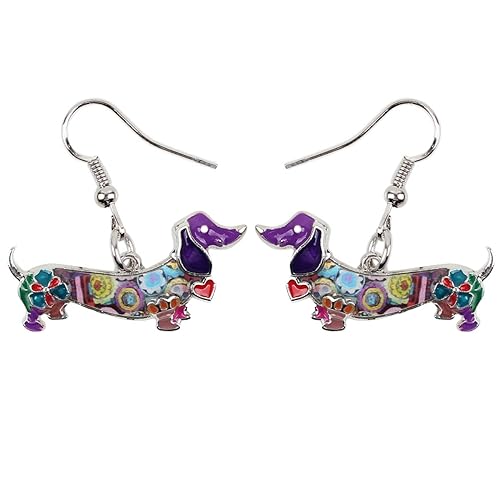 NEWEI Enamel Alloy Dachshund Dog Earrings Dangle Drop Fashion Cute Animal Jewelry For Women Girls Gift Charms
