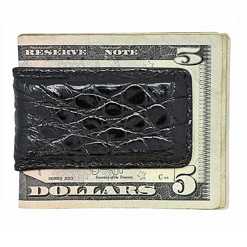 Brown Glazed Genuine Alligator Money Clip American Factory Direct Money Holder Made in USA by Real Leather Creations FBA686 Magnetic Strong Shielded Magnets 