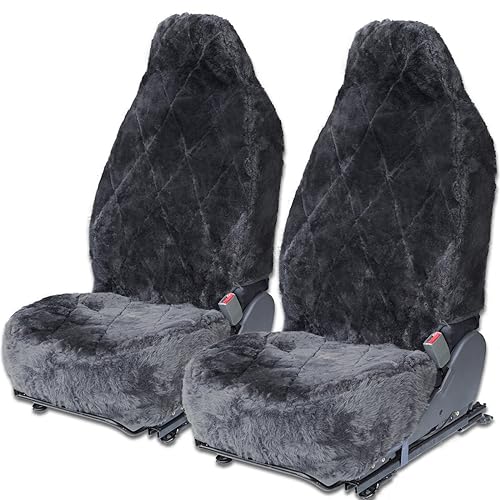 Oxgord Sheepskin Seat Covers Pack Of 2 Wool Sheep Skin Shearling Car Accessories Best For Front Bucket Auto Seats Cover On Cars Truck Suv Van Real Lambs Lambskin Gray Fleece - Best Sheepskin Car Seat Covers