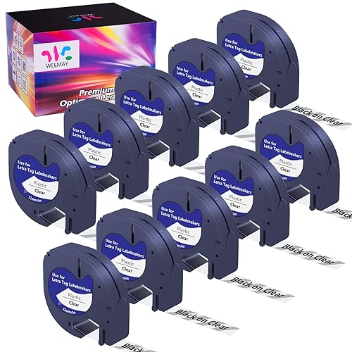 8PK Label Tape for Dymo LT 16952 Letratag Refill  Black on Clear Plastic LT100H 