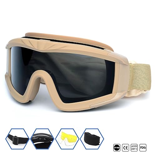 3 Lens Tactical Airsoft UV-400 Protective Paintball Military Goggle Safety Glass 