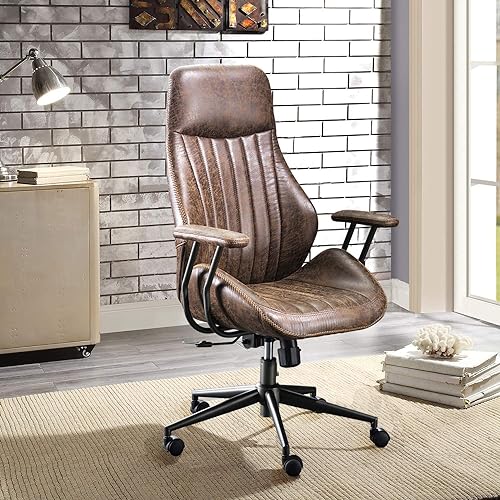 Suede Leather Office Chair, Brown Leather Ergonomic Office Chair