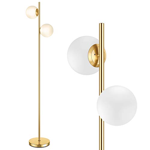 Frosted Glass Globe Floor Lamp, Gold Exposed Bulb Floor Lamps