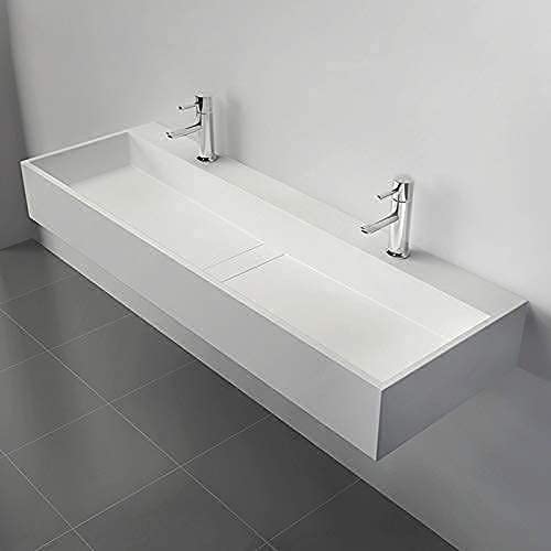Weibath 47 Inch Wall Mount Double Sink Stone Resin Trough Bathroom With 2 Faucet Holes Glossy White In Stan B084js1hfh - One Bathroom Sink Two Faucets