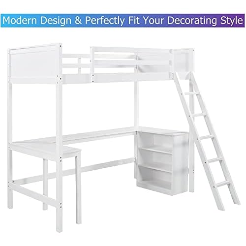 Stronger Twin Size Loft Bed Frame, Loft Bed Frame Desk And Storage White Twin