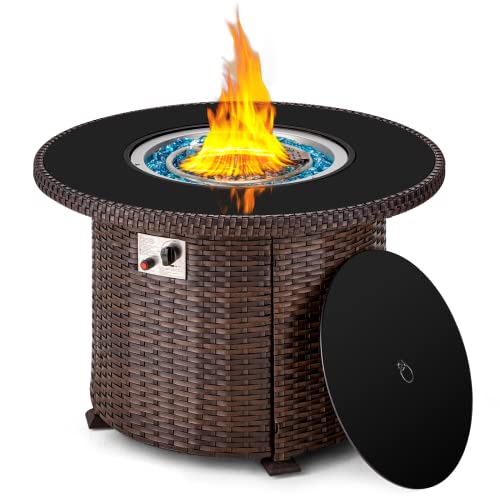 Homrest 38 Propane Fire Pit Table, Round Propane Fire Pit Table With Lid