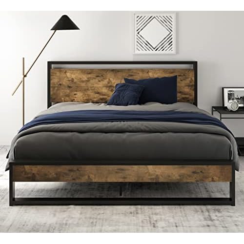 Sha Cerlin Queen Size Bed Frame, Metal Wood Queen Bed Frame