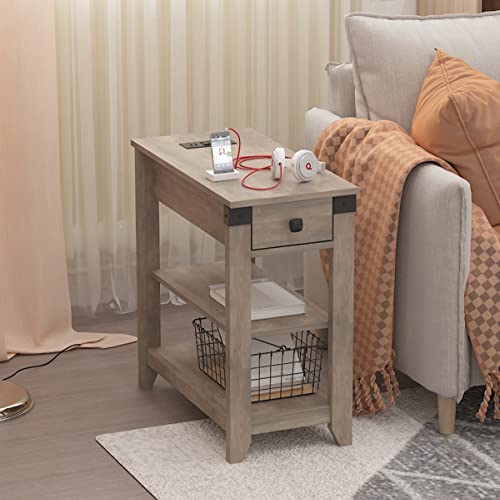 Hoseoka Narrow End Table With, Rustic Gray End Tables For Living Room