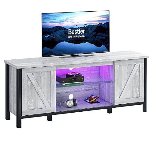 Led Lighting System Rustic Tv Cabinet, Tv Stand With Glass Sliding Doors