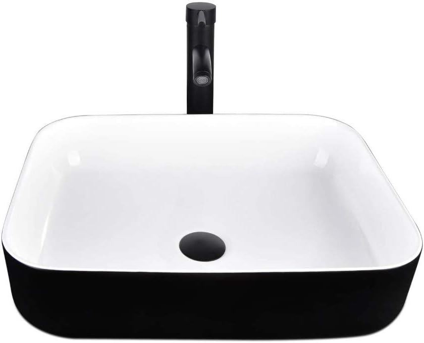 Yourlite Rectangular Ceramic Vessel Sink And Faucet Combo Above Counter Black Countertop Art Basin Wash For Lavatory Vanity Cabinet In Stan B07mtwg1bp - Sink And Faucet Combo Bathroom