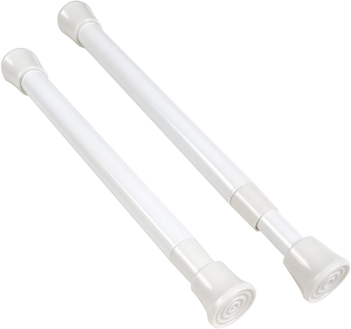 KXLIFE 2 Pack Small Spring Tension Curtain Rod for Window Cupboard Closet White, 