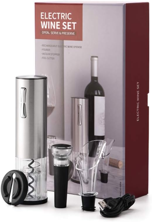 Electric Wine Bottle Opener Corkscrew With Pourer Foil Cutter Vacuum Stopper EN 