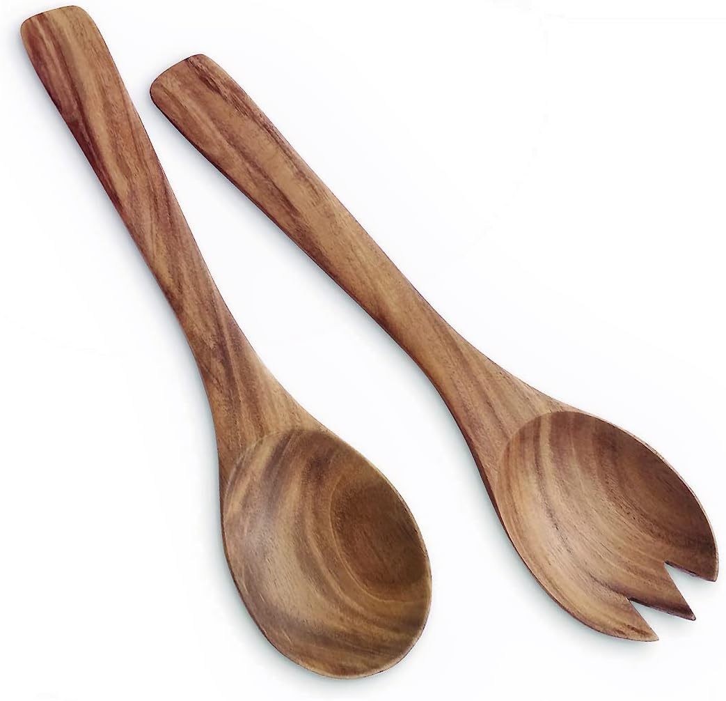 NEW Wooden Salad Serving Spoon And Fork Set Appx 12" long 