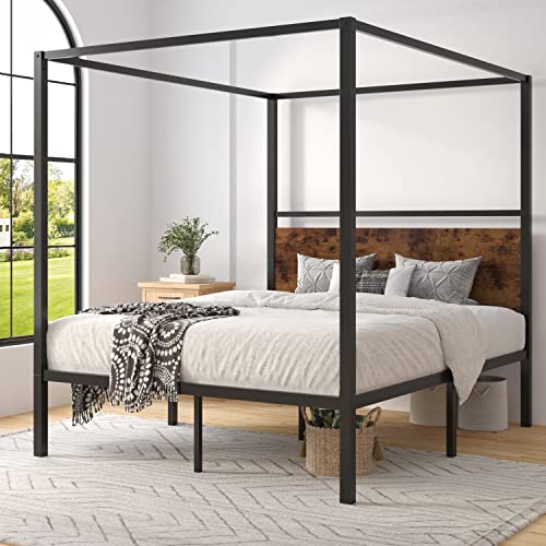 Ikalido Queen Size Metal Canopy Bed, King Size Metal Canopy Bed Frame
