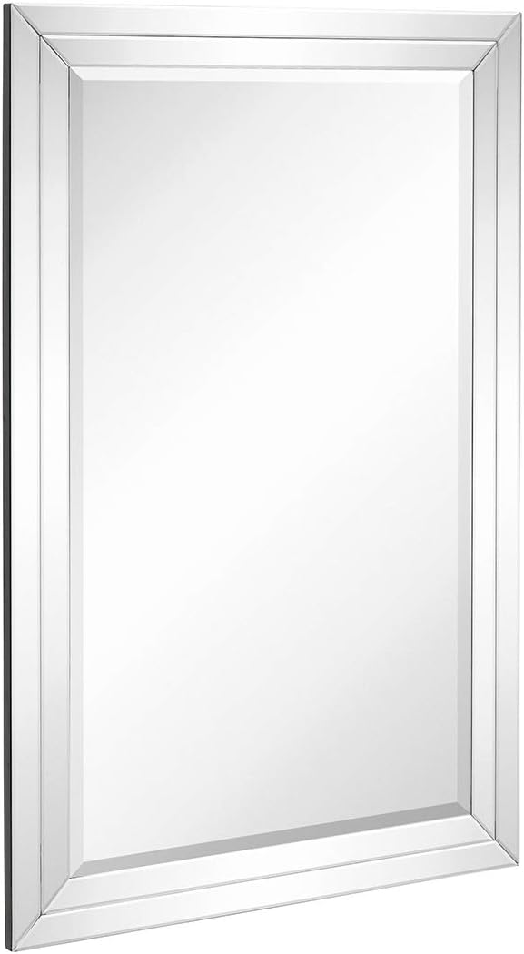 Large Flat Framed Wall Mirror, Mirrored Frame Vanity Mirror