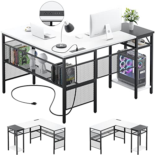 L Shaped Desk With Usb Charging Port, Home Office Desks For 2 Monitors