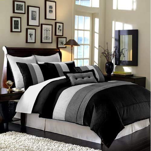 Chezmoi Collection 8 Piece Black, Black And White King Size Bed In A Bag