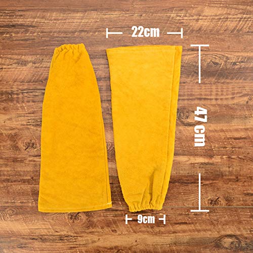 Orange Leather Welding Sleeves for Men Women Heat & Flame Resistant Arm Protection with Elastic Cuff 19 Long Arm Guard for Welders