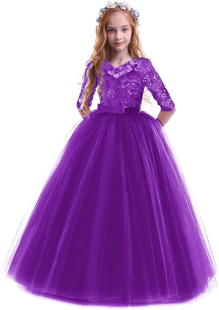 US Flower Girl Dress Princess Gown Pageant Prom Wedding Bridesmaid Ballroom Maxi 