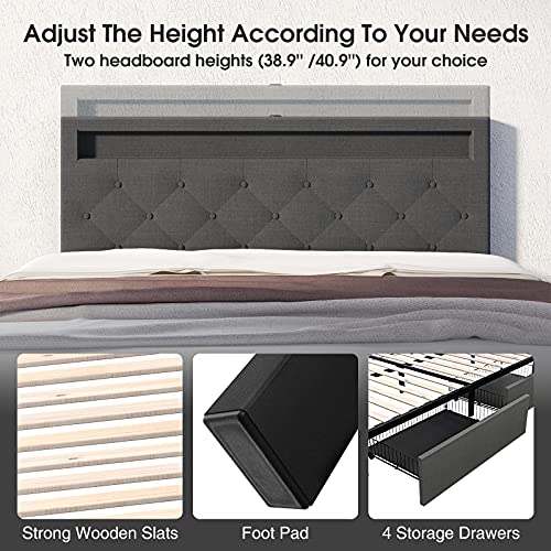 Rolanstar Full Bed Frame With Headboard, How To Attach Headboard Serta Adjustable Bed
