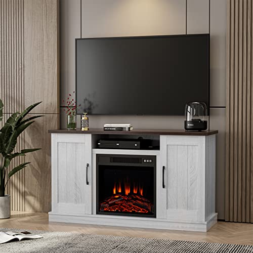 Fireplace Tv Stand Farmhouse, Electric Fireplace With Sliding Barn Doors