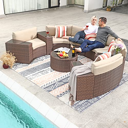 Sunsitt Outdoor Sectional Set 11 Piece, Curved Patio Sofa Cushions