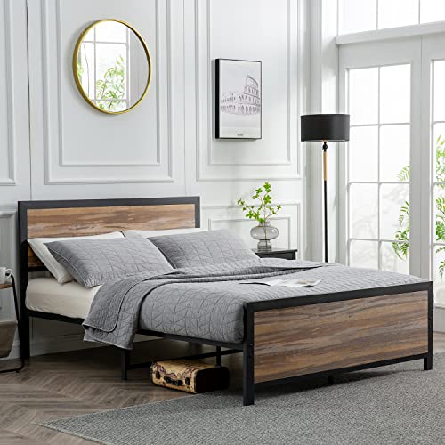 Gazhome Queen Bed Frame With Wooden, Queen Wood Bed Frame No Box Spring