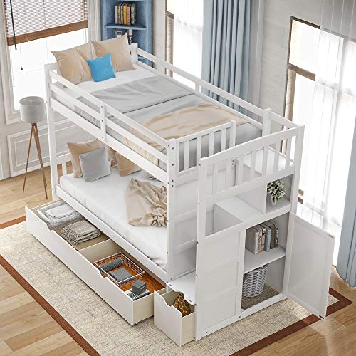 Softsea Twin Over Full Bunk Bed, Staircase Twin Bunk Bed