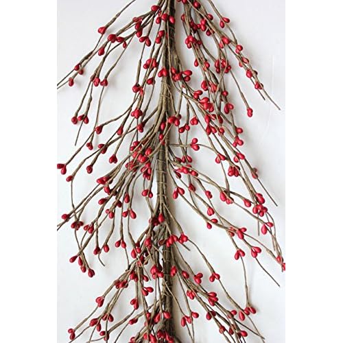 White and Pink AR1956C-9 Primitive Pip Berry Garland in Green 