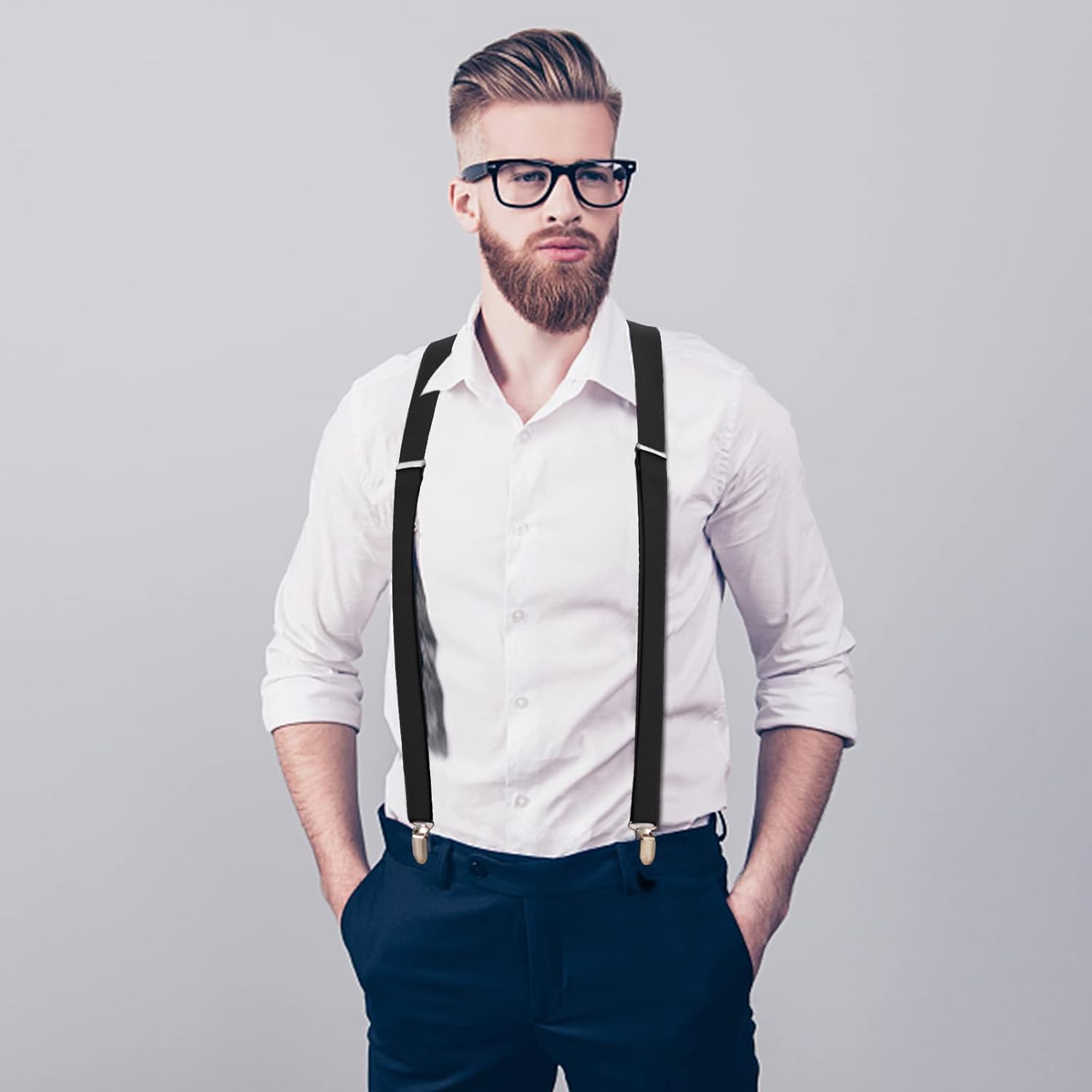 Men Bow-Tie Suspenders Set Elastic Y Back Adjustable Solid Suspenders with Strong Clips Adjustable Braces