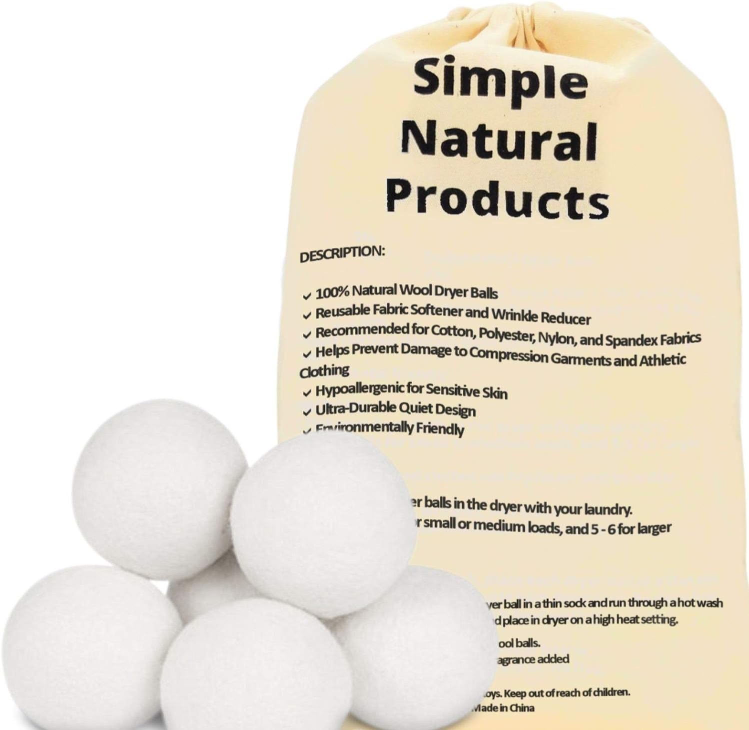 Wool Dryer Balls Reusable Softener for Clothes and Laundry 