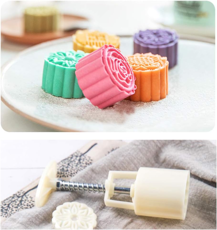 50g 100g … 2 Sets Square and 2 Sets Round Hand-Pressure MoonCake Mold Bundle with 12 PCS Mode Pattern