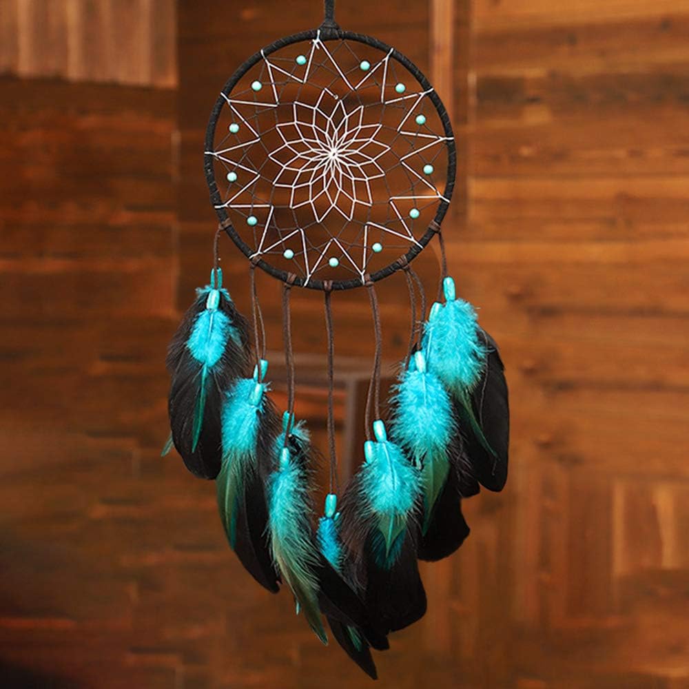 Malicosmile Moon Dream Catcher with Tassel Handmade Blue Dream Catchers for Bedroom Wall Hanging Decoration Home Decor Ornament Craft