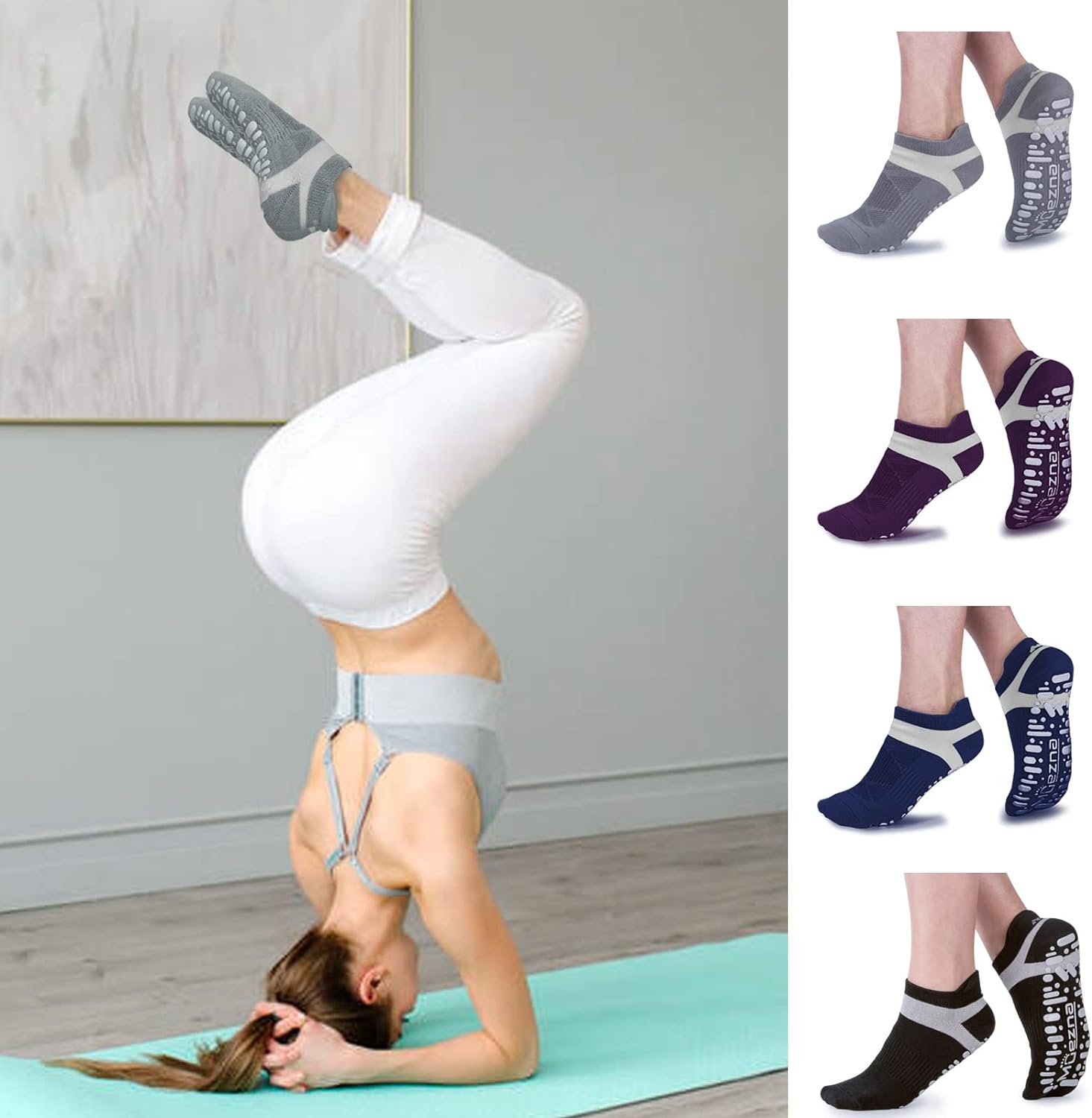 Women Non-Slip Yoga Socks with Grip for Pilates Ballet Dance Gym Exercise QK 
