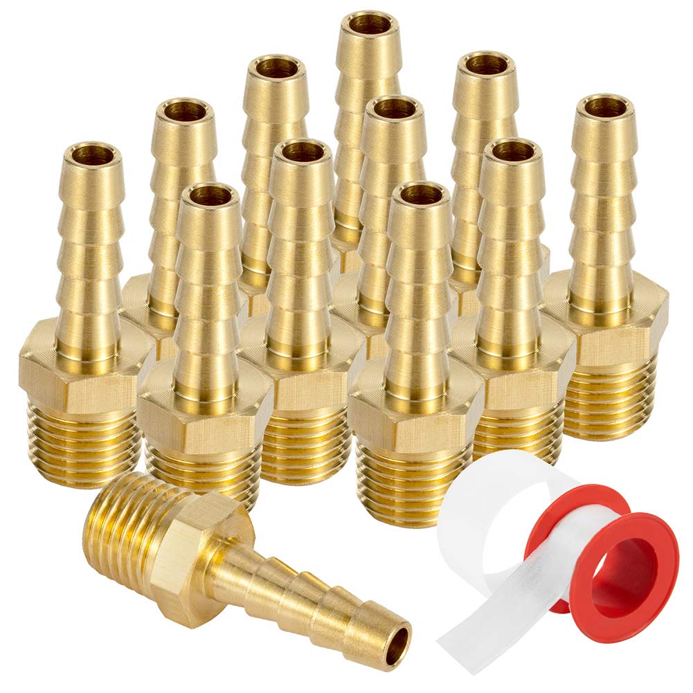 Brass Hose Barb Fittings,Air Hose Fittings 10, 1/4 Barb x 1/4 NPT Male 1/4 Barb x 1/4 NPT Male Pipe,Compression Hose Fittings Adapter