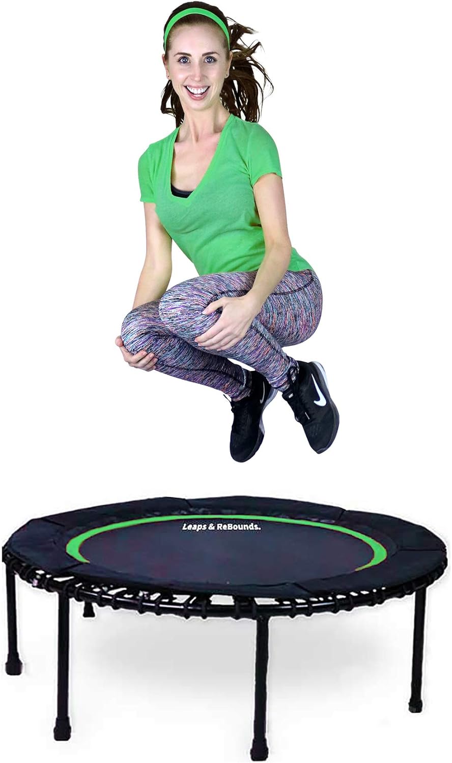 Improve Cardio Minimal Joint Impact High-Calorie Burn Full-Size Protective Mat Balance LEAPS & REBOUNDS: Rebounder Fitness Trampoline and Physical Strength