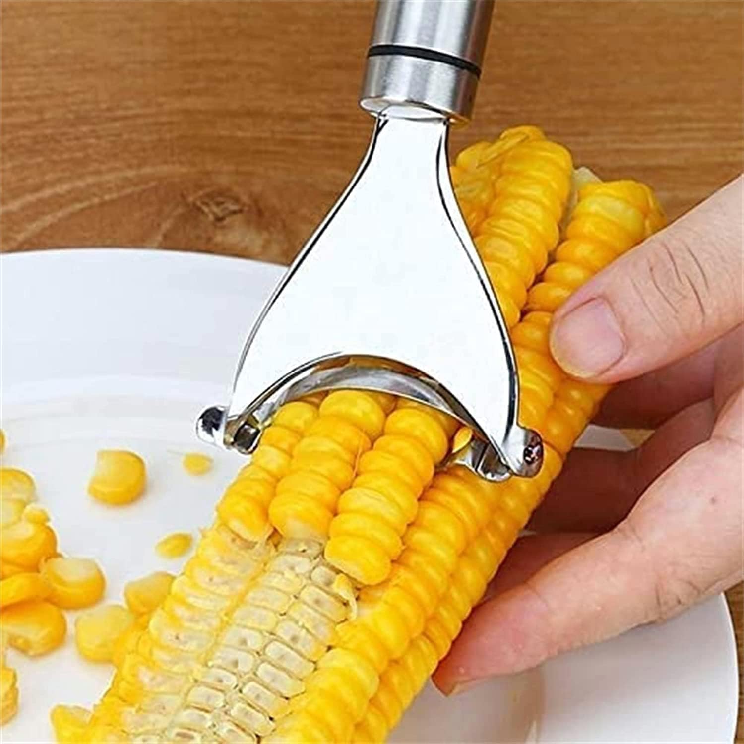 Corn Peeler Corn Stripping Tool for Home Kitchen with Stainless Steel Serrated Blade Corn Stripper Kitchen Tool Cob Corn Stripper Just Push Corn Through The Device