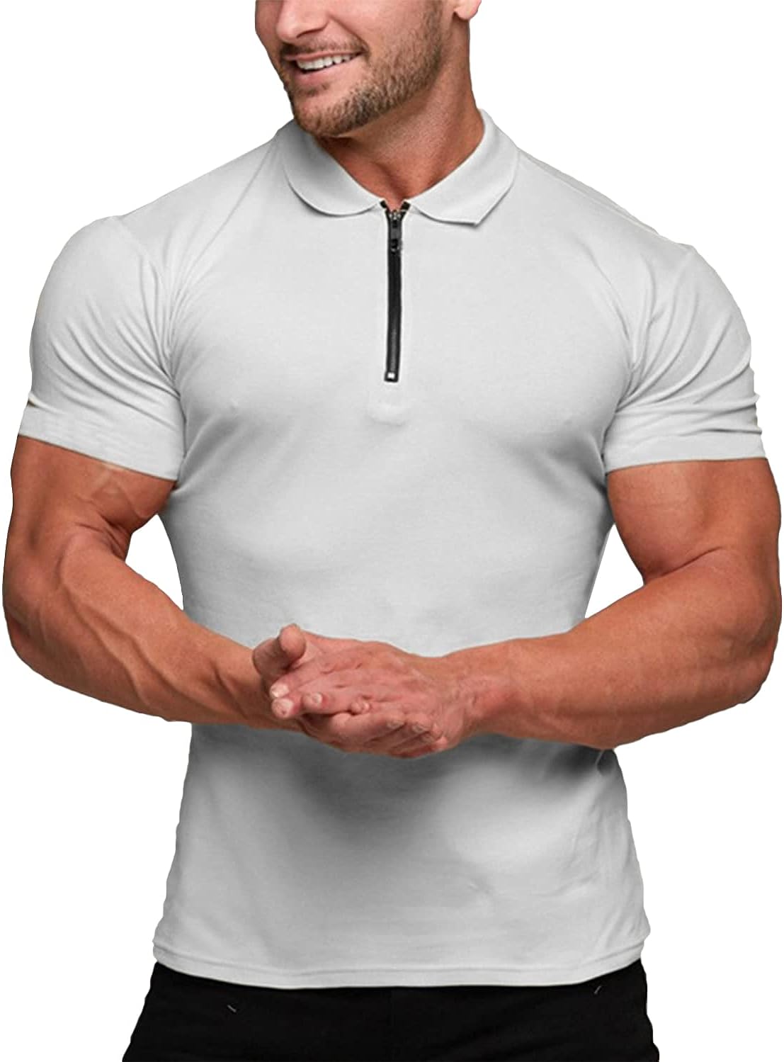 Zipper Polo Fashion Mens T Shirt Muscle Shirts Workout Slim Fit Sports Tee Tops 