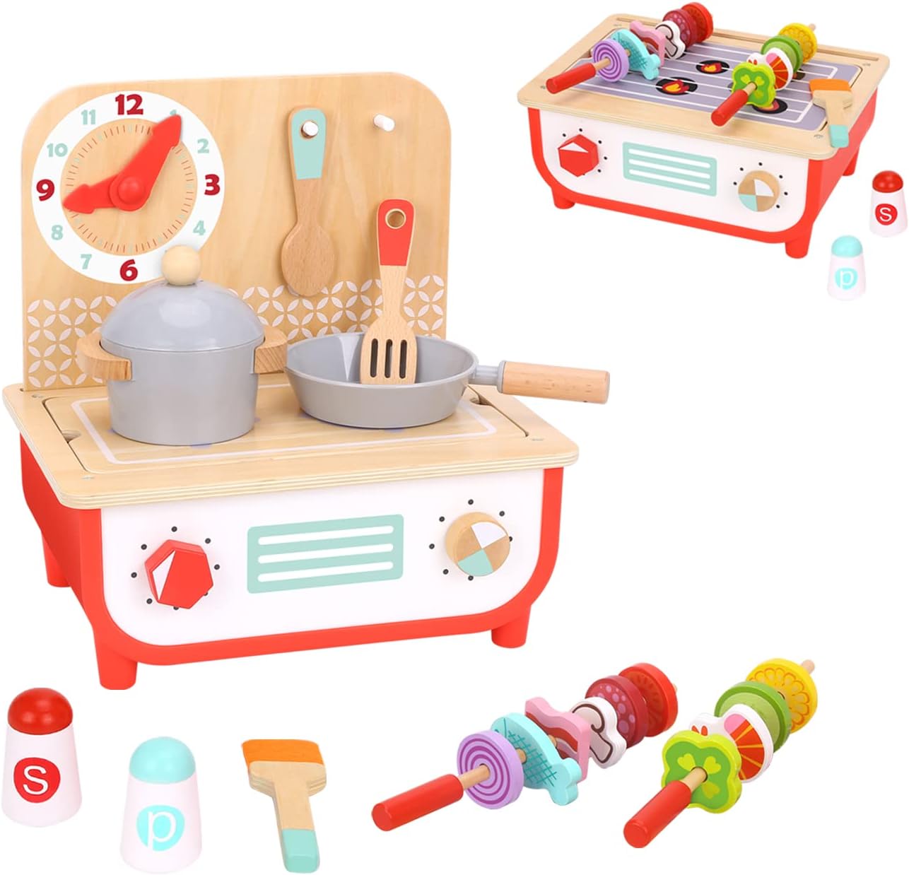 Pretend Play Kitchen BBQ Grill Playset Girls Boys Toy Cooker Toddler Kids Chef 